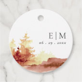 Étiquettes Cadeau Rust Orange Jaune Automne Arbres Monogramme Mariag (Devant)