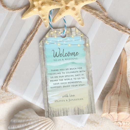 Étiquettes-cadeau Rustic Beach String Lumières Mariage Bienvenue
