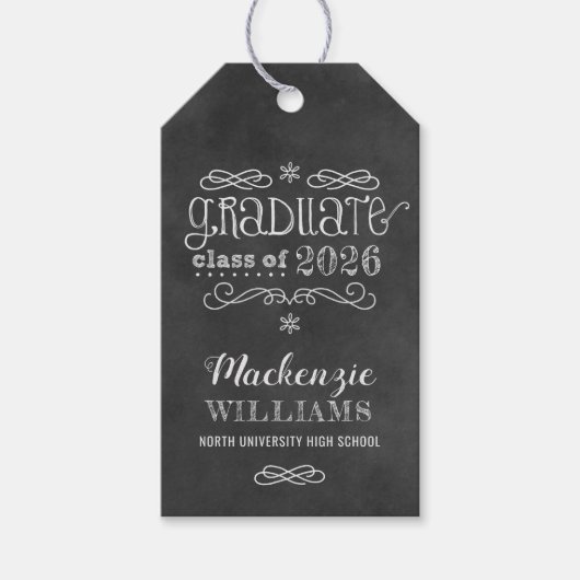 Étiquettes-cadeau Rustic Black Chalkboard Custom 2025 Nom du diplômé (Devant)