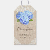 Étiquettes-cadeau Rustic Blue Hydrangea dentelle & Burlap Mariage Fa (Devant)
