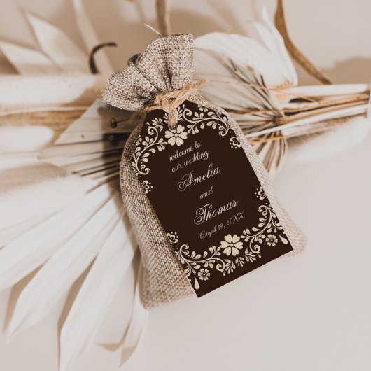 Étiquettes-cadeau Rustic Brown Beige Floral Wedding 