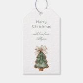 Étiquettes-cadeau Rustic Brown Cream Green Christmas Tree Bow (Devant)