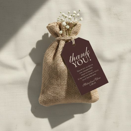 Étiquettes-cadeau Rustic Brown Monogram Wedding Thank You