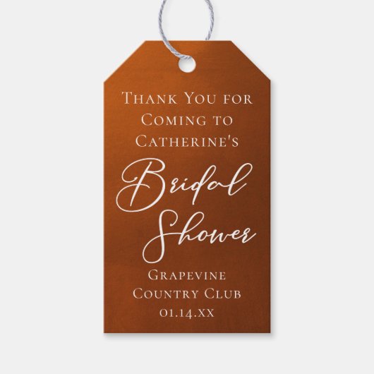 Étiquettes-cadeau Rustic Burnt Orange Bridal Shower Personalized (Devant)