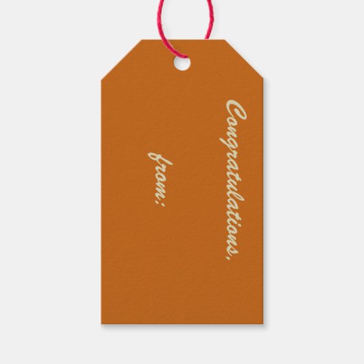 Étiquettes-cadeau Rustic Burnt Orange Félicitations (écriture or) (Devant)