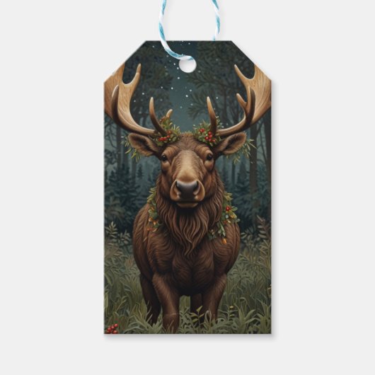 Étiquettes-cadeau Rustic Christmas moose deer boho woodland forest (Devant)
