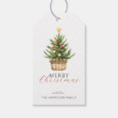 Étiquettes-cadeau Rustic Christmas Tree In Basket Personalized (Devant)