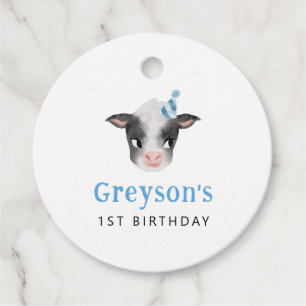 Étiquettes Cadeau Rustic Cow Blue Anniversaire Favoriser les étiquet