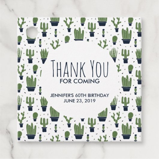 Étiquettes Cadeau Rustic Dark Green Cactus Desert Motif Anniversaire (Devant)