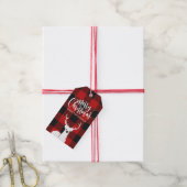 Étiquettes-cadeau Rustic Deer Buffalo Plaid Script Joyeux Noël (Avec de la ficelle)