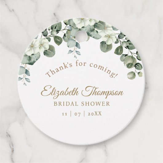 Étiquettes Cadeau Rustic Eucalyptus Greenery Elegant Bridal Shower (Devant)