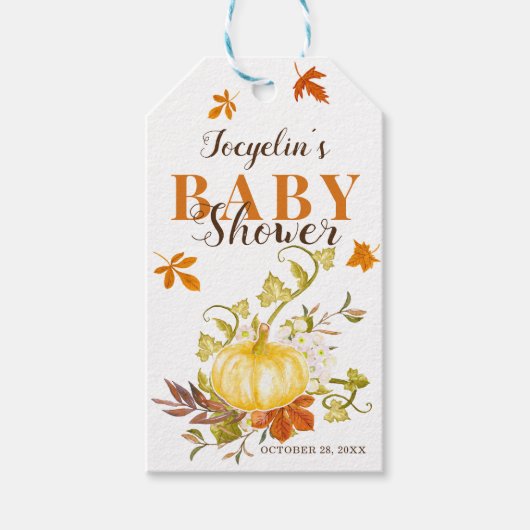 Étiquettes-cadeau Rustic Fall Citrouille | Baby shower aquarelle (Devant)