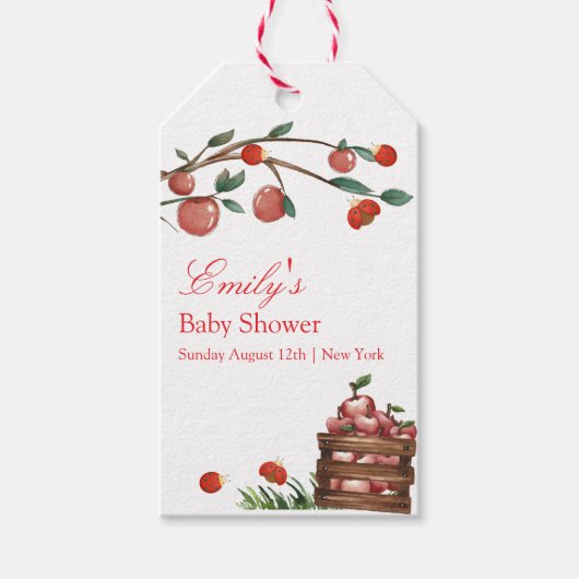 Étiquettes-cadeau Rustic Farm Ladybug Apple Baby shower fille (Devant)