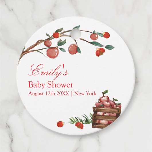 Étiquettes Cadeau Rustic Farm Ladybug Apple Baby shower fille (Devant)
