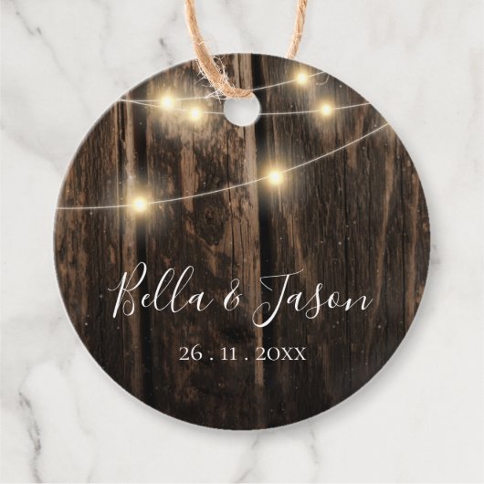 Étiquettes Cadeau Rustic Grange Bois Chaîne Lumières Mariage Cadeau (Devant)