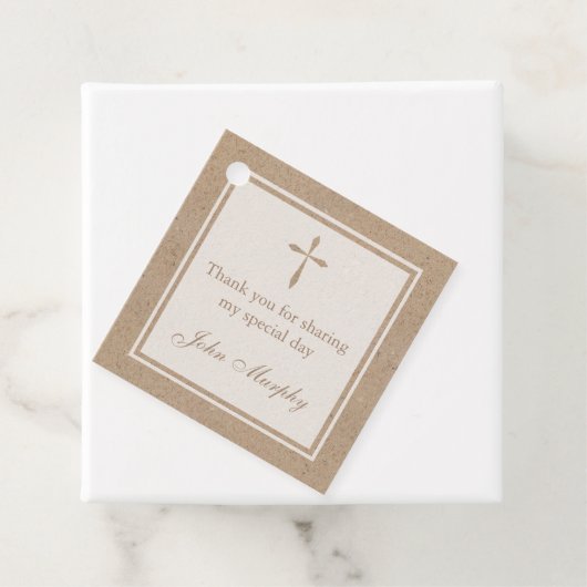 Étiquettes Cadeau Rustic Kraft Religion Cross Party (En situation)