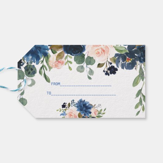 Étiquettes-cadeau Rustic Navy Blue Blush Flowers Bloom Mariage (Dos Horizontal)