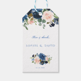 Étiquettes-cadeau Rustic Navy Blue Blush Flowers Bloom Mariage