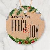 Étiquettes Cadeau Rustic Peace et Joy Red Berries Noël Feuille (Devant)