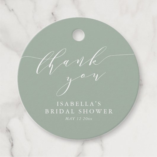 Étiquettes Cadeau Rustic Sage Green Botanical Script Bridal Shower (Devant)