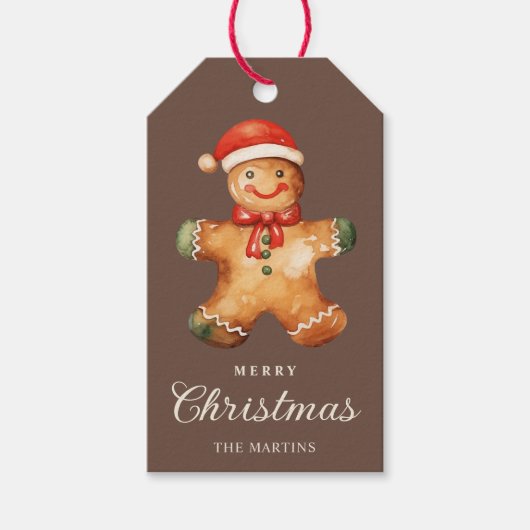Étiquettes-cadeau Rustic Watercolor Gingerbread Man Christmas (Devant)