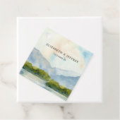 Étiquettes Cadeau Rustic Watercolor Mountains Lake Mariage d'hiver (En situation)