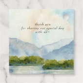 Étiquettes Cadeau Rustic Watercolor Mountains Lake Mariage d'hiver (Dos)