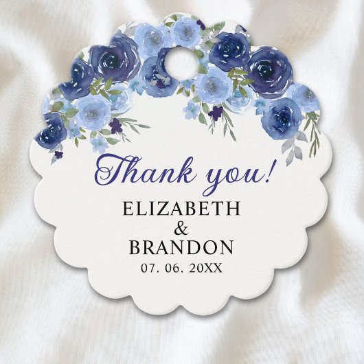 Étiquettes Cadeau Rustic Wedding with Blue Navy Flowers