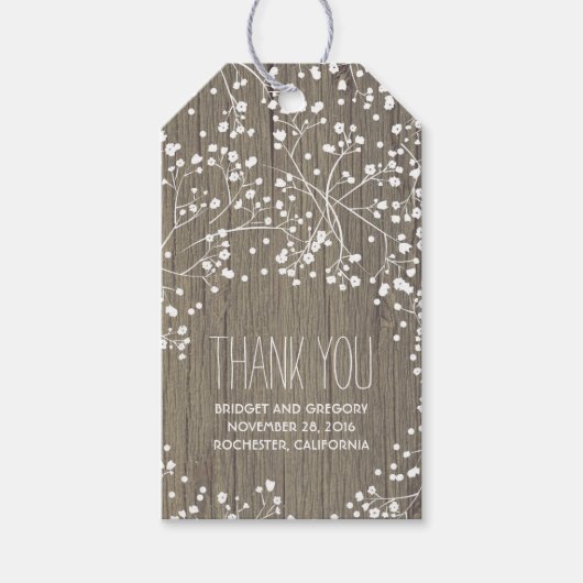 Étiquettes-cadeau Rustic Wood Baby's Breath Mariage (Devant)