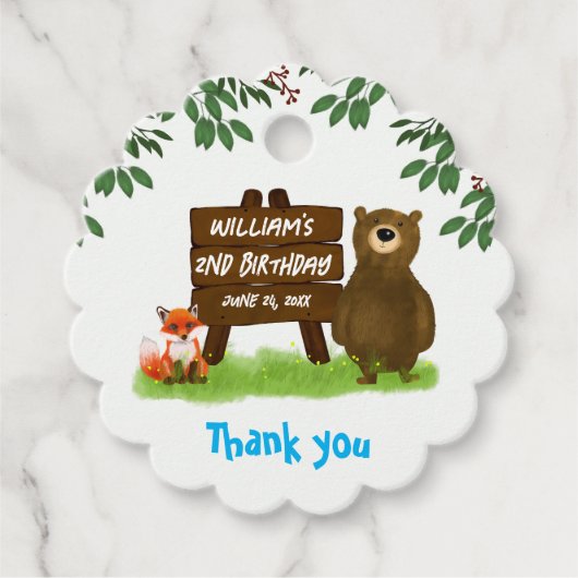 Étiquettes Cadeau Rustic Woodland Bear Fox Forest Animals Birthday (Devant)