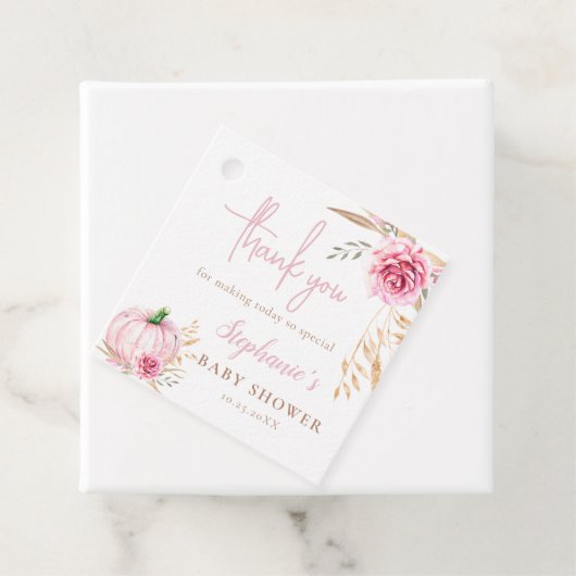 Étiquettes Cadeau Rustique automne boho Citrouille bébé Fille douche (En situation)