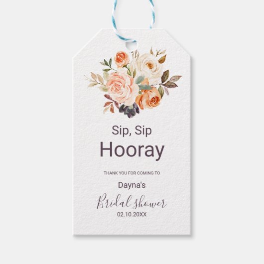 Étiquettes-cadeau Rustique Automne Floral Sip Sip Hooray Fête des ma (Devant)