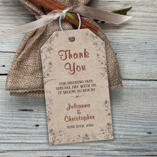 Étiquettes-cadeau Rustique Boho Fleurs sauvages Terracotta mariage F