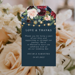 Étiquettes-cadeau Rustique Bourgogne Marine Bleu & Rouge Fleurs & Lu
