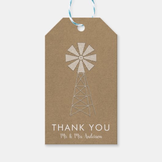 Étiquettes-cadeau Rustique Brown Kraft Windmill Mariage moderne (Devant)