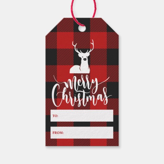 Étiquettes-cadeau Rustique Buffalo Plaid Script Joyeux Noël (Devant)