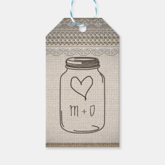 Étiquettes-cadeau Rustique Burlap Lace Mason Jar Mariage de coeur