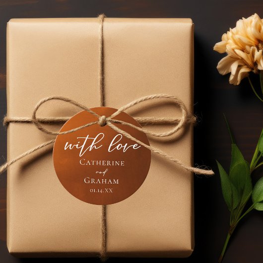 Étiquettes Cadeau Rustique Burtic Orange Script Mariage d'automne