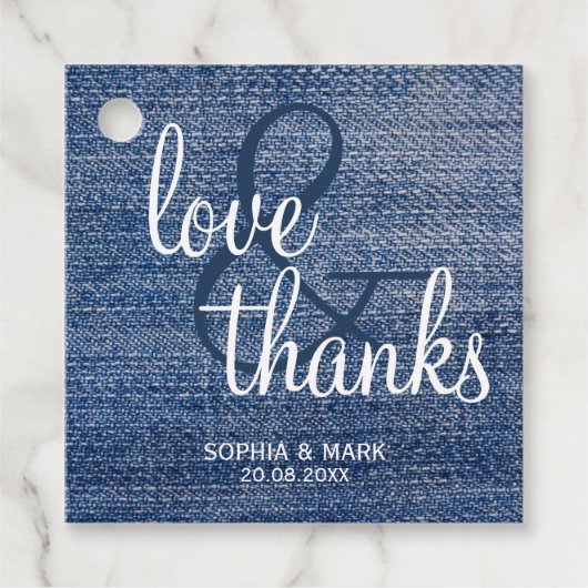 Étiquettes Cadeau Rustique Denim amour merci Mariage campagnard bleu (Devant)