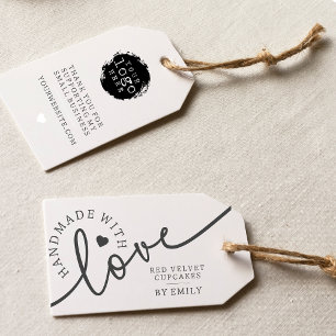 Étiquettes-cadeau Rustique fait à la main avec l'amour Script Coeur 