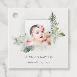 Étiquettes Cadeau Rustique Green Eucalyptus Fern Foliage Photo Baptê