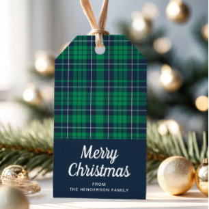 Étiquettes-cadeau Rustique Green Plaid Joyeux Noël
