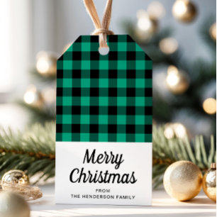 Étiquettes-cadeau Rustique Green Plaid Joyeux Noël