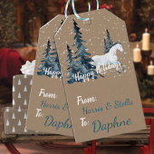 Étiquettes-cadeau Rustique Kraft Blue Spruce Bois Blanc Horse