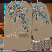 Étiquettes-cadeau Rustique Kraft Juniper Bough & Cones Joyeux Noël