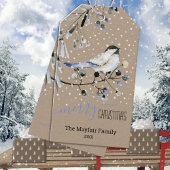 Étiquettes-cadeau Rustique Kraft Snowy Chickadee Bird Joyeux Noël
