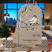 Étiquettes-cadeau Rustique Kraft Snowy Chickadee Bird Joyeux Noël