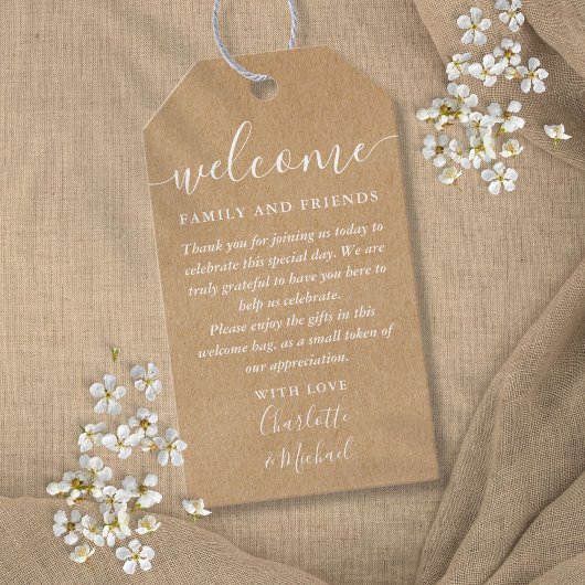Étiquettes-cadeau Rustique Kraft Wedding Favoriser Panier de bienven