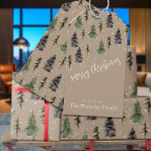 Étiquettes-cadeau Rustique Kraft Winter Woodland Snowy Spruce Trees