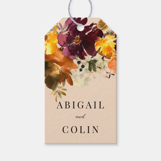 Étiquettes-cadeau Rustique Marsala Brûlé Orange Chute Wreath (Devant)